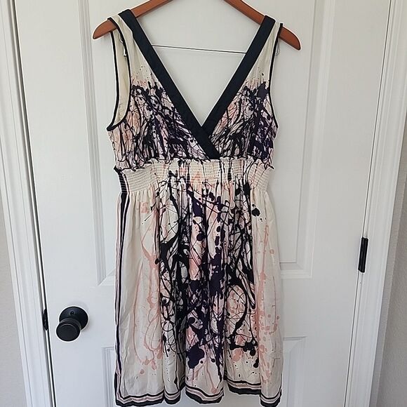 Tristan Dresses & Skirts - Tristan 100% Silk Dress Sheath Ruched Waist Sleeveless Paint Splatter Size M